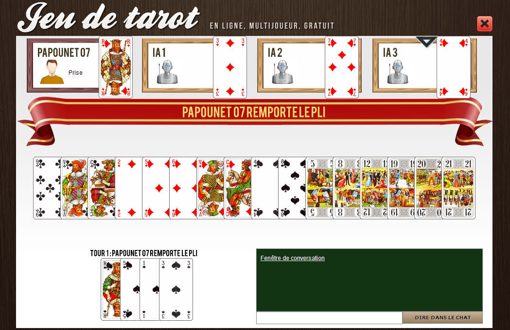 Une ancienne version du jeu, avec un décor boisé et trois partenaires informatiques